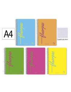 CUADERNO A4 TAPA POLIPROPILENO 80H 90GRS CUADRICULA 4 FLUORPAC PACSA 16551 (25)