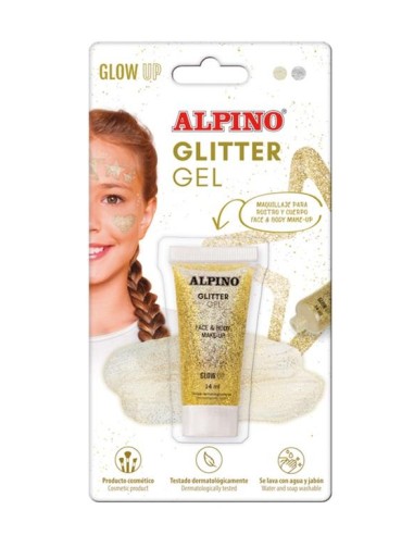 MAQUILLAJE GEL GLITTER METALICO DORADO  ALPINO PARA CUERPO Y CARA MASATS DL000612
