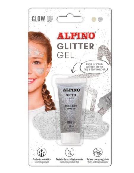 MAQUILLAJE GEL GLITTER PLATA PARA CUERPO Y CARA ALPINO MASATS DL000615