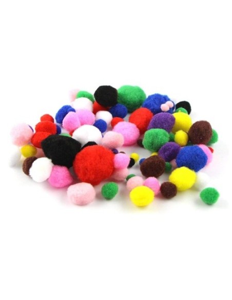 PACK DE 100 POMPONES SURTIDOS COLORES Y TAMAÑOS GRAFOPLAS  68012700