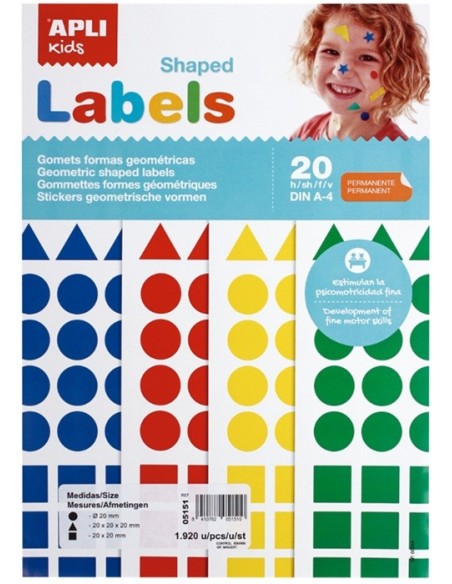 GOMET APLI A4 SURTIDOS COLORES Y FORMAS DE 20MM APLI 05151