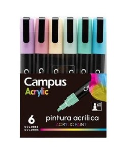 MARCADOR PUNTA FIBRA CAMPUS PINTURA BASE AL AGUA 2.0 mm PUNTA CONICA PAQUETE DE 6 COLORES PASTEL MAKRO 081270