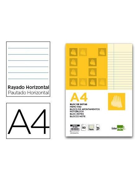 BLOCK NOTAS HORIZONTAL  A4 AMARILLAS  50H CSUR 22550