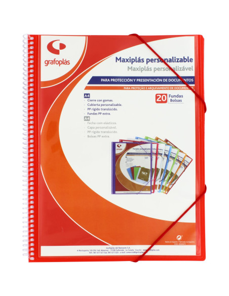 CARPETA PERSONALIZABLE 20 FUNDAS ESPIRAL MAXIPLAS ROJA GRAFOPLAS 39842051 (6)