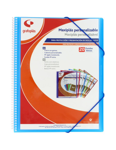 CARPETA PERSONALIZABLE 20 FUNDAS ESPIRAL MAXIPLAS AZUL GRAFOPLAS 39842030 (6)