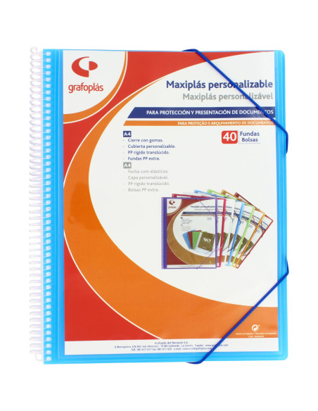 CARPETA PERSONALIZABLE 40 FUNDAS ESPIRAL MAXIPLAS AZUL GRAFOPLAS 39844030 (4)