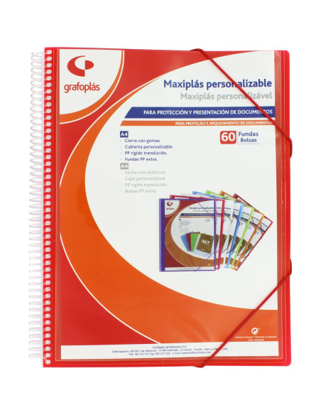 CARPETA PERSONALIZABLE 60 FUNDAS ESPIRAL MAXIPLAS ROJA GRAFOPLAS 39846051 (4)