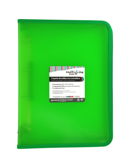 CARPETA CON  CREMALLERA PP Y FUELLE MULTILINE VERDE GRAFOPLAS 02960520