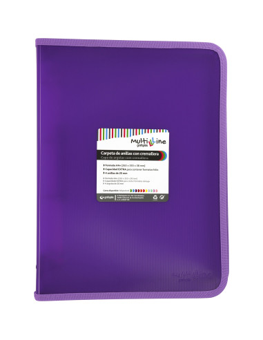 CARPETA CON  CREMALLERA PP Y FUELLE MULTILINE LILA GRAFOPLAS 02960535