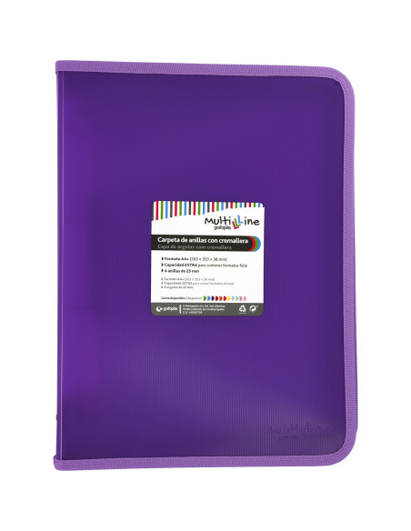CARPETA CON  CREMALLERA PP Y FUELLE MULTILINE LILA GRAFOPLAS 02960535
