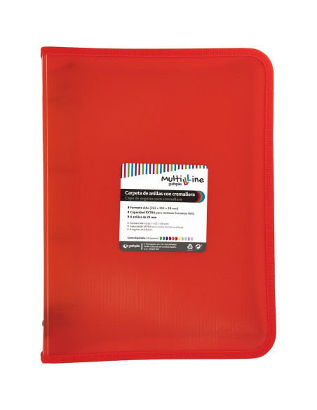 CARPETA CON  CREMALLERA PP Y FUELLE MULTILINE ROJO GRAFOPLAS 02960551