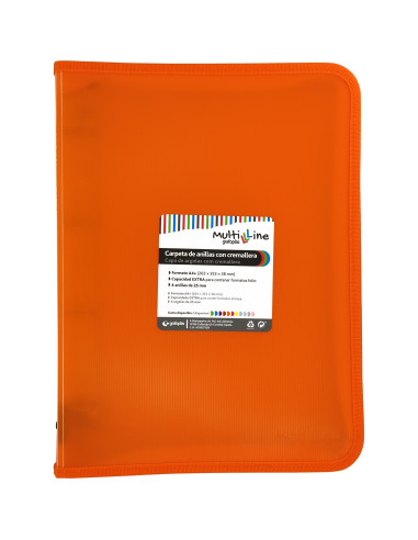 CARPETA CON  CREMALLERA PP Y FUELLE MULTILINE NARANJA GRAFOPLAS 02960552