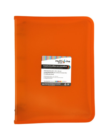 CARPETA CON  CREMALLERA PP Y FUELLE MULTILINE NARANJA GRAFOPLAS 02960552