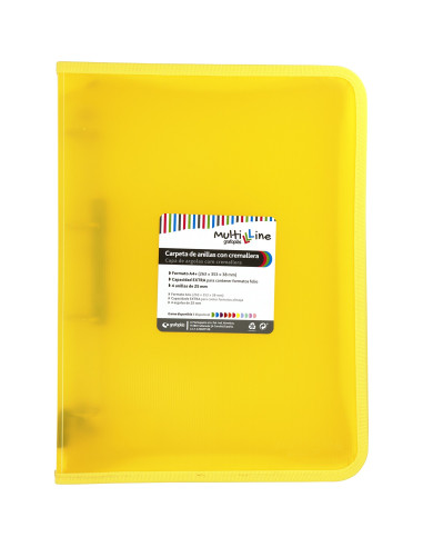 CARPETA CON  CREMALLERA PP Y FUELLE MULTILINE AMARILLA GRAFOPLAS 02960560