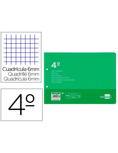 RECAMBIO 4º APAISADO 2 TALADROS  CUADRICULA 6MM CSUR 08275