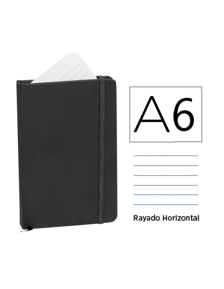 CUADERNO CIERRE GOMAS A6 RAYADO NEGRO KINELIN 5299