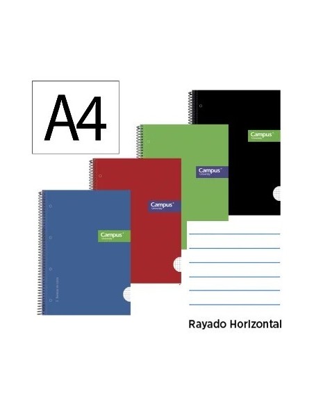 BLOCK ESPIRAL A4 TAPA FORRADA 160H 70G 5 BANDAS DE COLORES RAYADO HORIZONTAL CAMPUS MAKRO 001171
