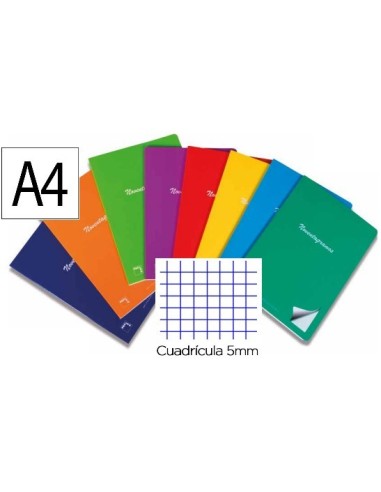 LIBRETA A4 TAPA CARTON PLASTIFICADA 48H 90GRS CUADRICULA 5  DOBLE MARGEN PACSA 20084