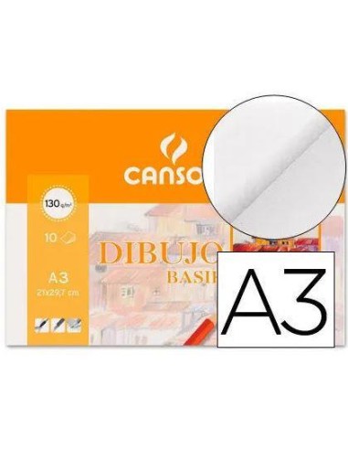 PACK LAMINAS DE DIBUJO A3 CANSON LISA 10H 130GR FILA C200403159