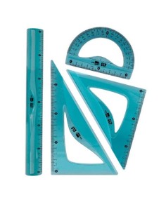 SET 4 PIEZAS ESCUADRA 10CM CARTABON 14CM REGLA 30CM Y SEMICIRCULO PLASTICO FLEXIBLE  JG07 CSUR 169695