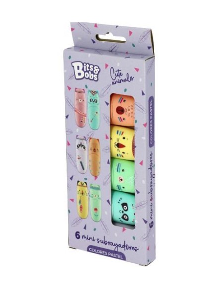 CAJA DE 6 MINI FLUOR PASTEL CUTE ANIMAL GRAFOPLAS 00042199
