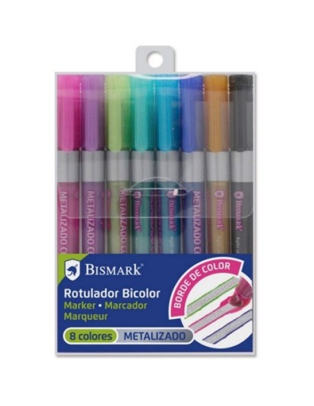 ROTULADOR BICOLOR PLATA+NEON/PASTEL 8 COLORES POESSA 327906 (12)