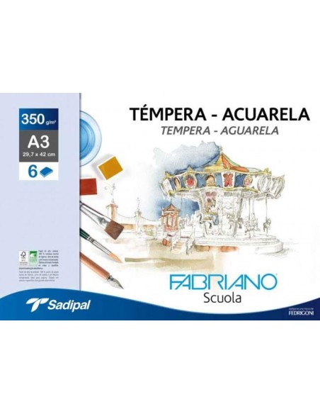 PACK LAMINAS DE DIBUJO A3 ACUARELA-TEMPERA 6H 350GRS  SADIPAL F74233261