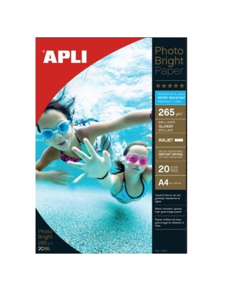 PAPEL APLI PHOTO BRIGHT WATER RESISTANT 265 GR. 10 HOJAS REF 10123