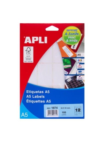 ETIQUETAS A5 34X53 MM 15H APLI 1874