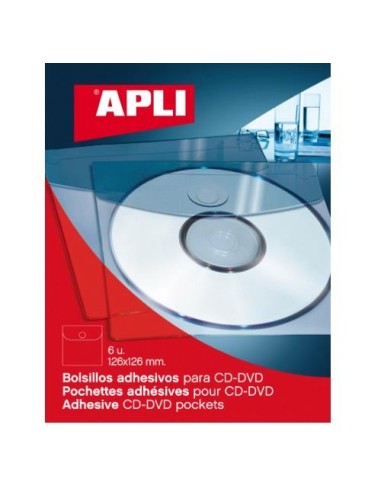 BOLSILLOS ADHESIVOS DE CD APLI (PAQUETE DE SEIS UNIDADES)            2585