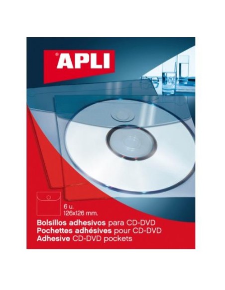 BOLSILLOS ADHESIVOS DE CD APLI (PAQUETE DE SEIS UNIDADES)            2585