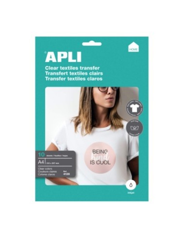 PAPEL TRANSFER PARA CAMISETAS BLANCAS  P/10 APLI 4128 POR UNIDAD