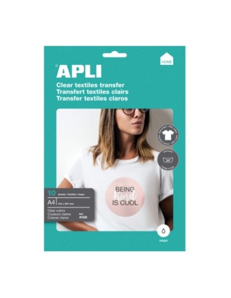 PAPEL TRANSFER PARA CAMISETAS BLANCAS  P/10 APLI 4128 POR UNIDAD