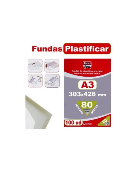 PLASTICOS PLASTIFICAR A3 80 MICRAS  P/100 GRAFOPLAS  REF.01020000 / FELLOWES 6001901