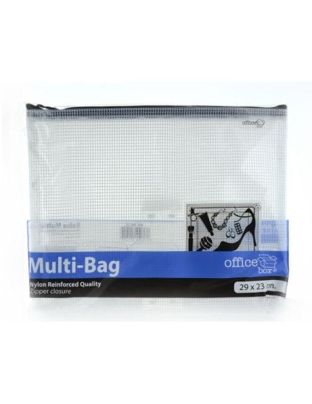 BOLSA MULTIUSOS OFFICE BOX MALLA B5 CON CREMALLERA NEGRO 230X290 MM HFP 34125
