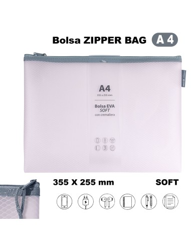 BOLSA ZIPPER CREMALLERA BAG A4 EVA MATE ROSA GRAFOPLAS 04873993