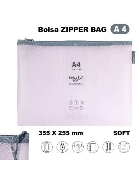 BOLSA ZIPPER CREMALLERA BAG A4 EVA MATE ROSA GRAFOPLAS 04873993