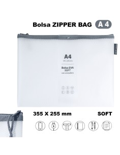 BOLSA ZIPPER CREMALLERA BAG A4 EVA MATE BLANCO GRAFOPLAS 04873970