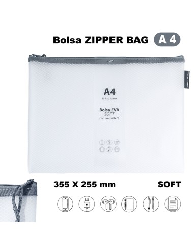 BOLSA ZIPPER CREMALLERA BAG A4 EVA MATE BLANCO GRAFOPLAS 04873970