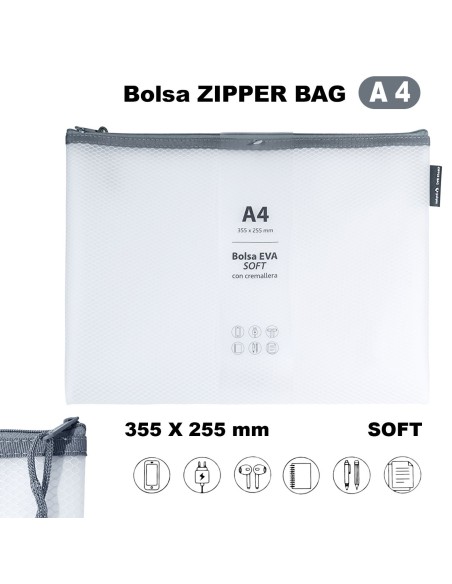 BOLSA ZIPPER CREMALLERA BAG A4 EVA MATE BLANCO GRAFOPLAS 04873970