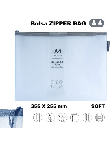 BOLSA ZIPPER CREMALLERA BAG A4 EVA MATE AZUL GRAFOPLAS 04873991