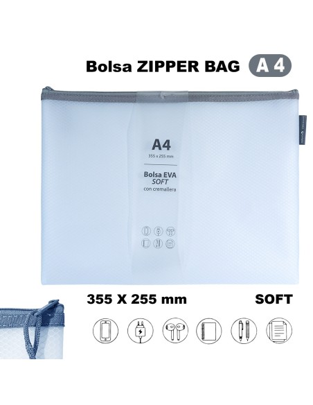 BOLSA ZIPPER CREMALLERA BAG A4 EVA MATE AZUL GRAFOPLAS 04873991