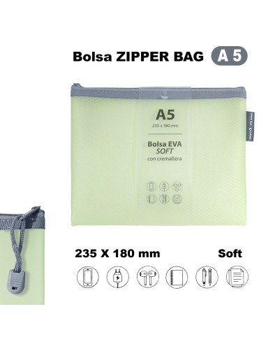 BOLSA ZIPPER CREMALLERA BAG A5 EVA MATE MINT GRAFOPLAS 04874092