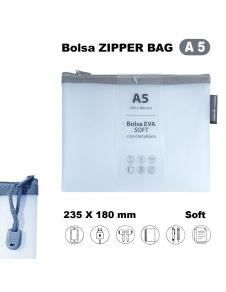 BOLSA ZIPPER CREMALLERA BAG A5 EVA MATE AZUL GRAFOPLAS 04874091