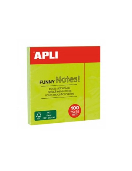 NOTAS ADHESIVAS 76 X 76 VERDE NEON BRILLANTE APLI 11899