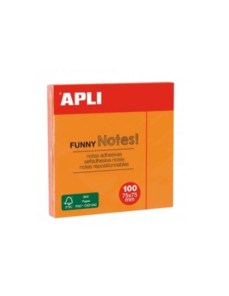 NOTAS ADHESIVAS 76 X 76 NARANJA NEON BRILLANTE APLI 11900
