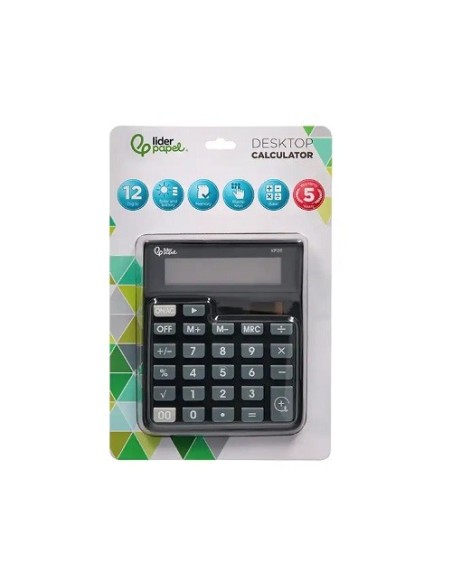 CALCULADORA LIDERPAPEL SOBREMESA XF26 12 DIGITOS SOLAR Y PILAS NEGRA CSUR 163491