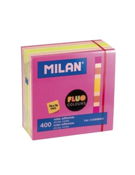 CUBO 400 NOTAS ADHESIVAS 76X76 MM COLORES FLUOR ROSA MULTICOLOR  MILAN 415508400