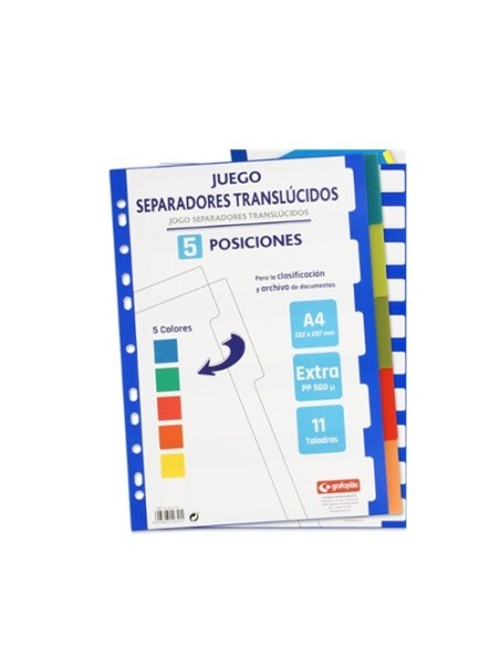 SEPARADOR 6 COLORES TRANSLUCIDOS P.P. 500 MICRAS A4 GRAFOPLAS 41260400 (20)