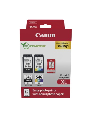 CANON CARTUCHO NEGRO/COLOR PG-545XL/CL-546XL + PAPEL FOTO 4X6 (GP-501 50H)